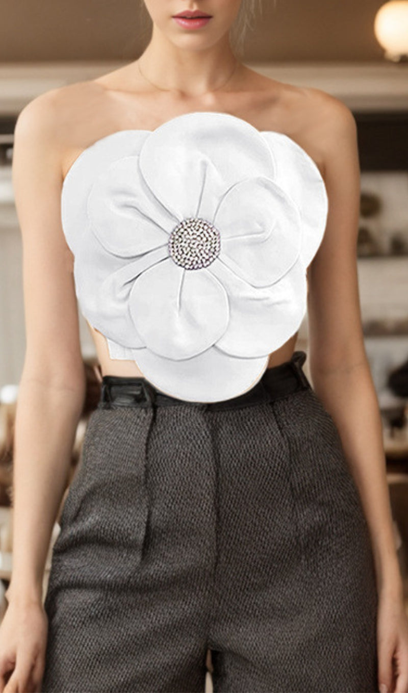 3D FLOWERS TOPS IN WHITE-Fashionslee