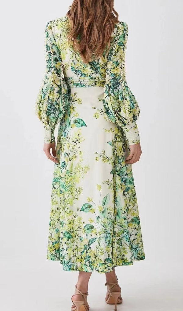 ADRASTEIA GREEN FLORAL MAXI DRESS-Fashionslee