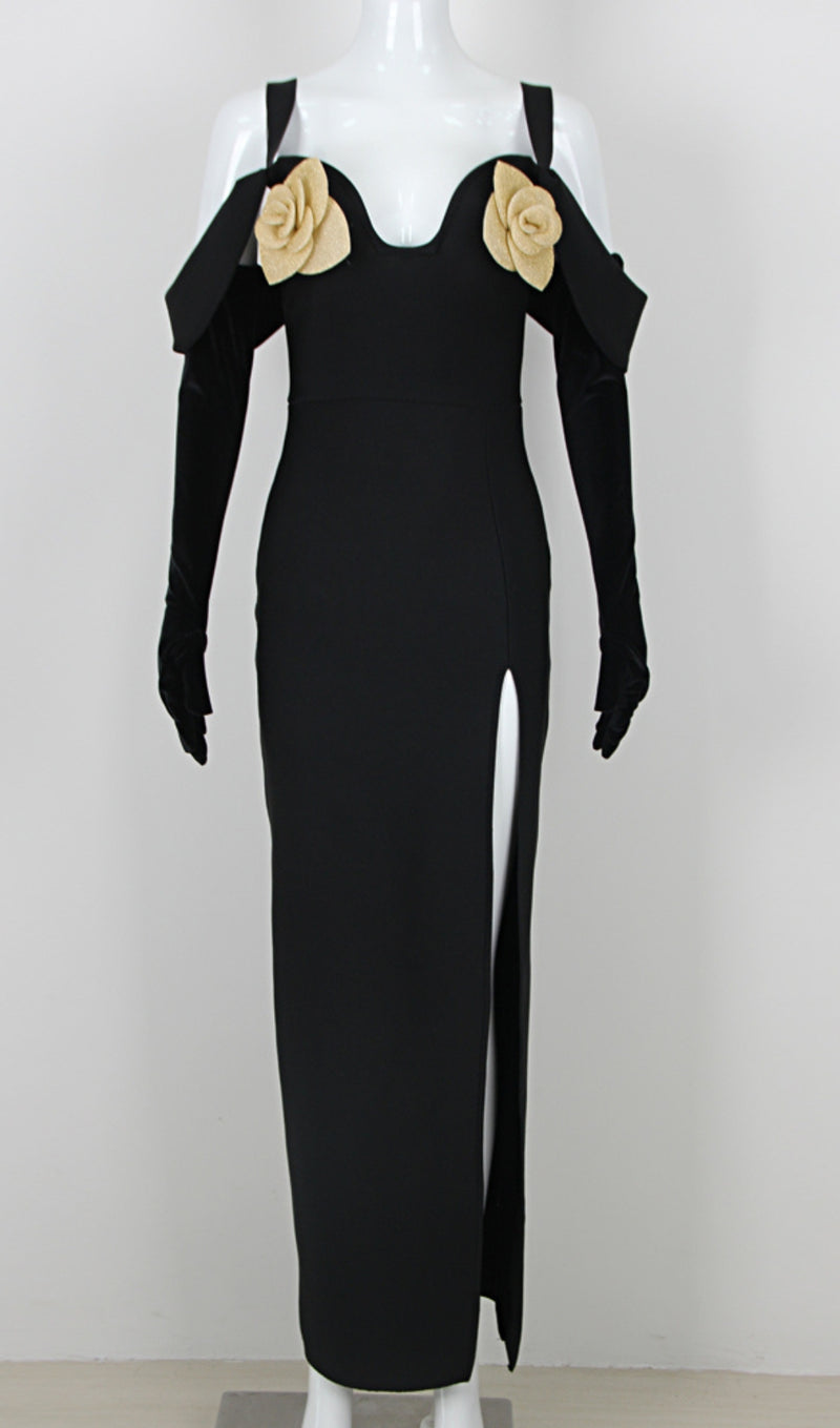 ALO BLACK FLOWER MAXI DRESS-Fashionslee