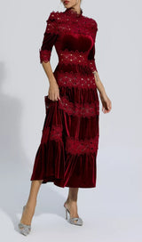 AMADI RED CUTOUT LONG SLEEVE DRESS-Fashionslee