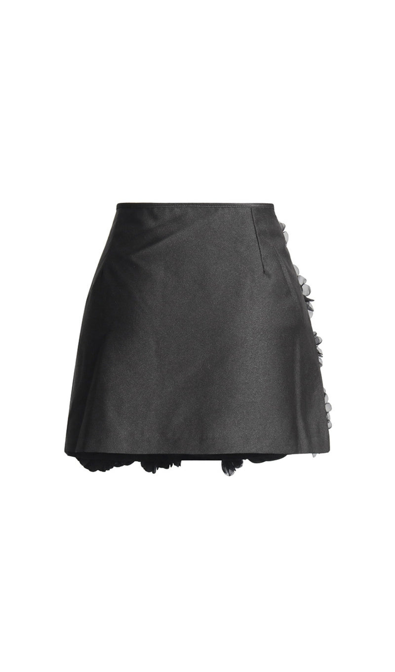 ANCHALEE BLACK FLOWER MINI SKIRT-Fashionslee