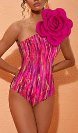AGNUS FLOWER ONE SHOULDER SWIMSUIT AND SKIRT-Fashionslee