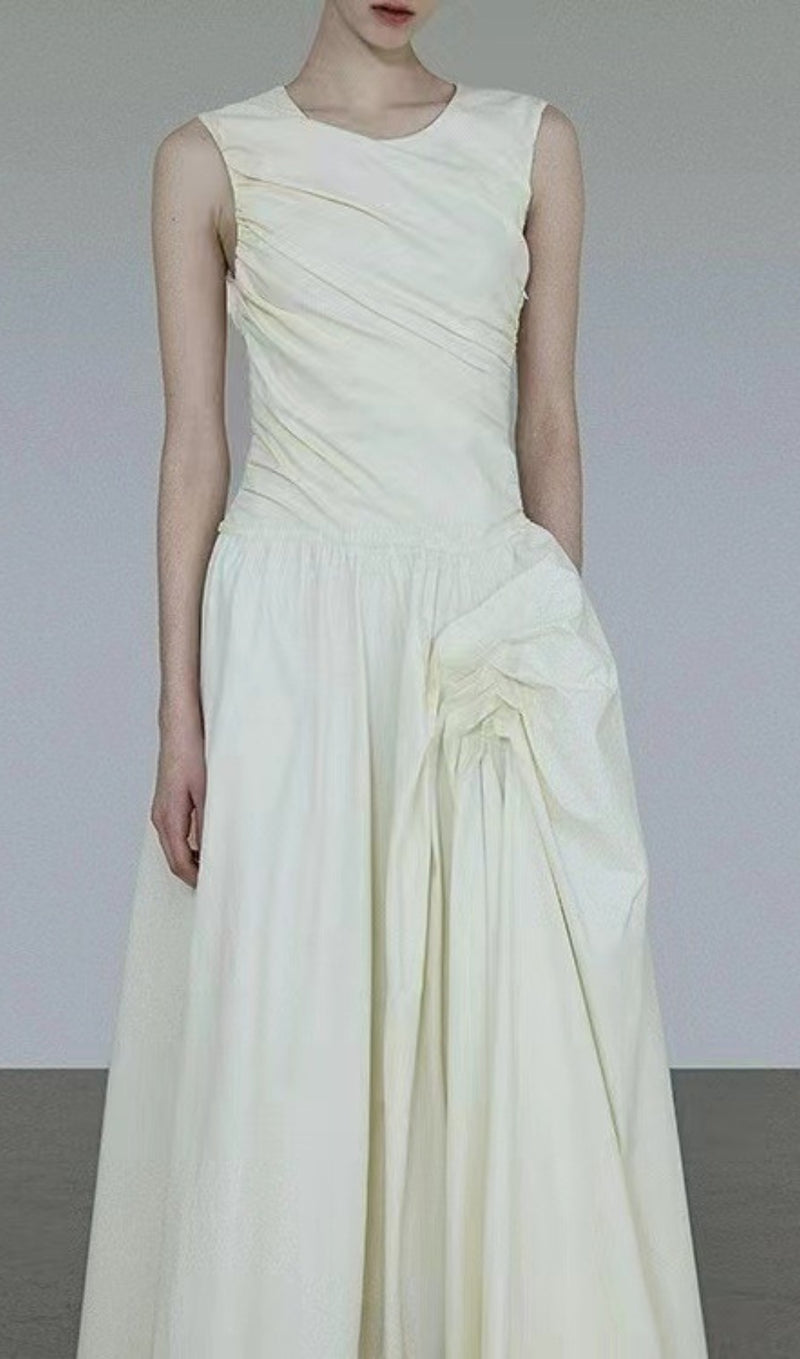 ATALAYA WHITE RUCHED MAXI DRESS-Fashionslee