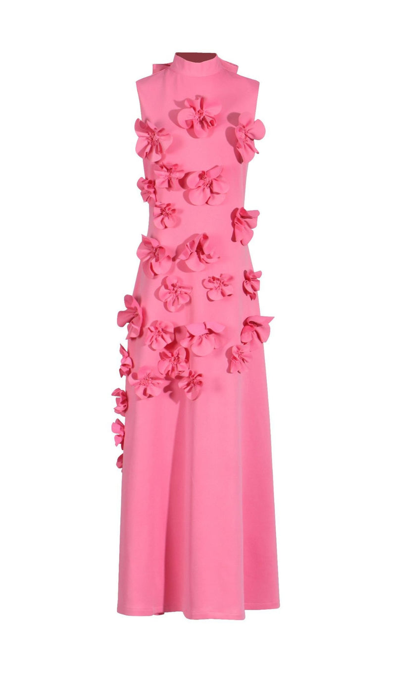 ANNONA PINK FLOWER EMBELLISHED MAXI DRESS-Fashionslee
