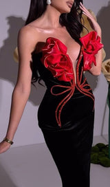 ANEVAY BLACK FLOWER BANDAGE MAXI DRESS-Fashionslee