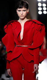 ANIOL RED RUFFLE JACKET-Fashionslee