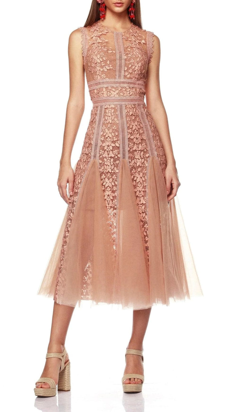 AUDRIANNA LIGHT PEACH EMBROIDERY MESH MIDI DRESS-Fashionslee