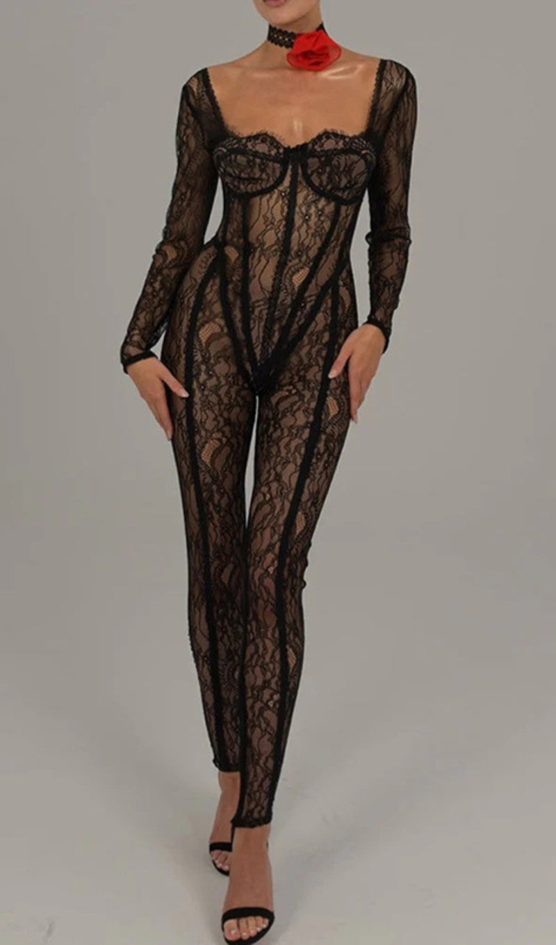 ALEN BLACK SEE THROUGH LACE JUMPSUIT-Fashionslee