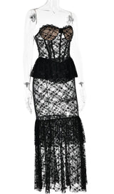 ADDILYN BLACK STRAPLESS LACE MERMAID DRESS-Fashionslee