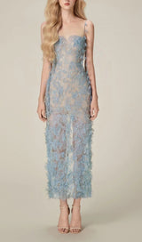 ARGO BLUE BEAD LACE PENCIL DRESS-Fashionslee