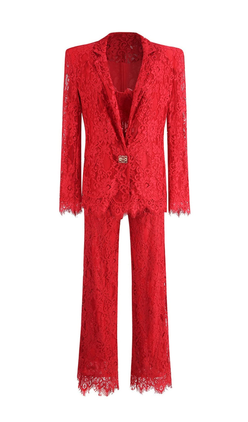 ARETHA RED LACE SUIT-Fashionslee