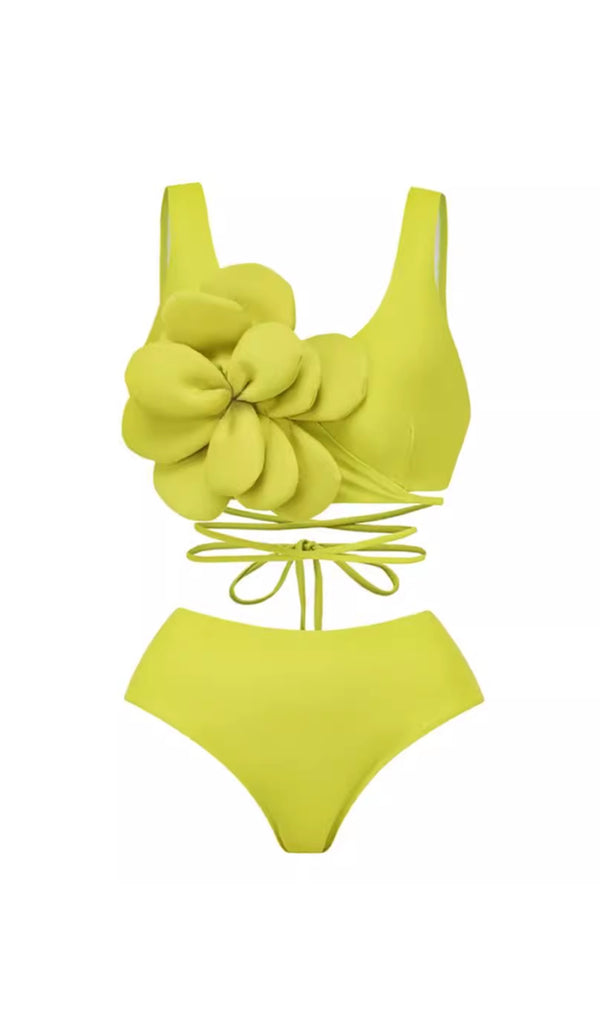 ABRAR GREEN 3D FLOWER BIKINI SET-Fashionslee