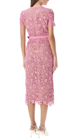 ANNA PINK GUIPURE LACE MIDI DRESS-Fashionslee