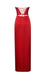 APRIL RED CRYSTAL CORSET GOWN-Fashionslee