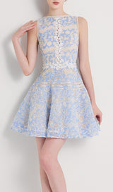 ARRIA BLUE EMBROIDERY MINI DRESS-Fashionslee