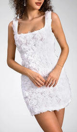 AQUATA WHITE FLOWER MINI DRESS-Fashionslee
