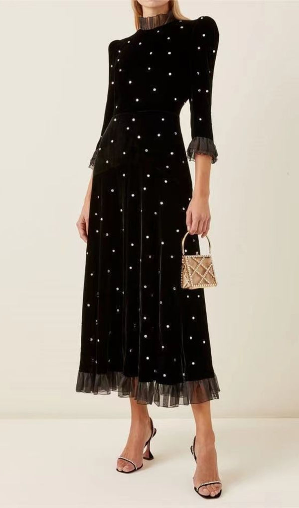 ABARNE VELVET DRESS WITH CRYSTALS-Fashionslee