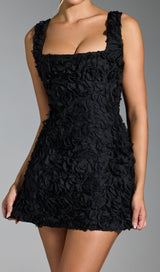 AQUATA BLACK FLOWER MINI DRESS-Fashionslee