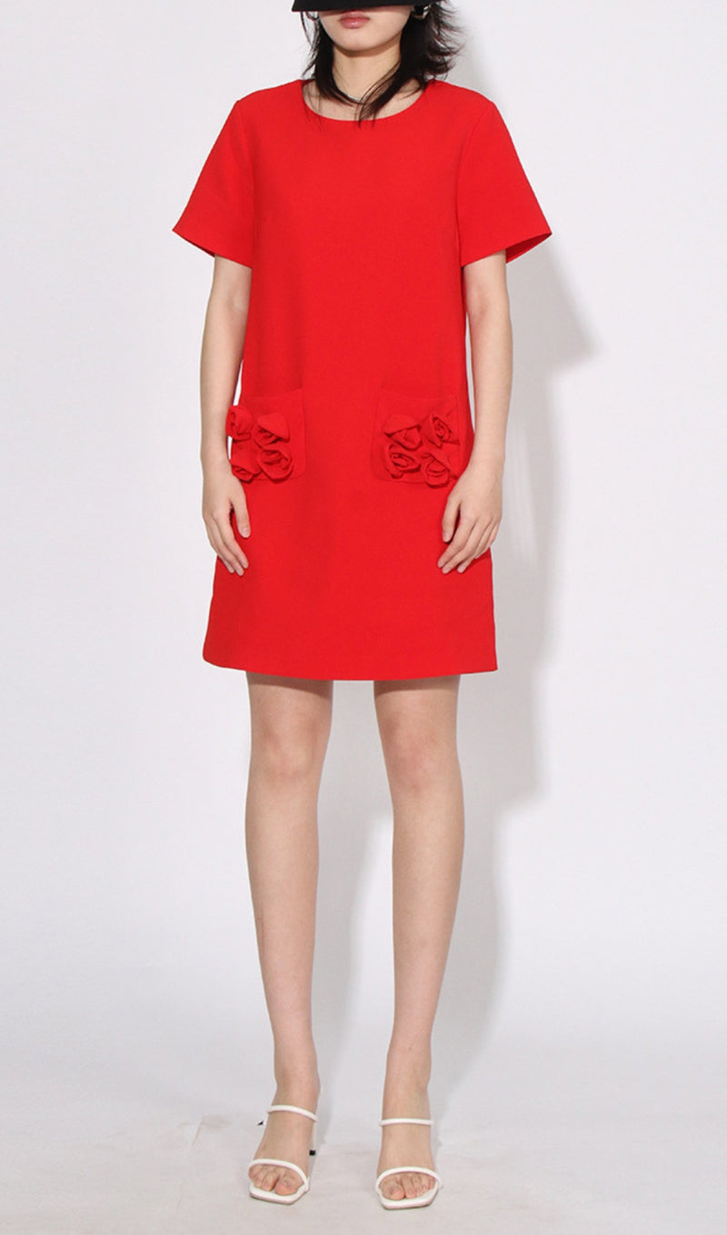 ARCHE RED FLOWER MINI DRESS-Fashionslee