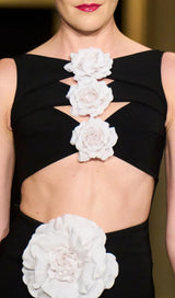 ATIA FLOWER CUTOUT MIDI BANDAGE DRESS-Fashionslee