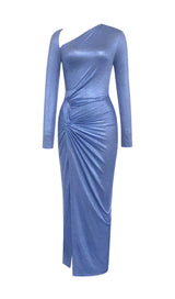 ABLA BLUE RUCHED SPLIT MAXI DRESS-Fashionslee