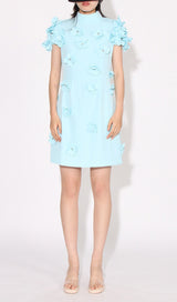 ARCE BLUE FLOWER DECOR MINI DRESS-Fashionslee