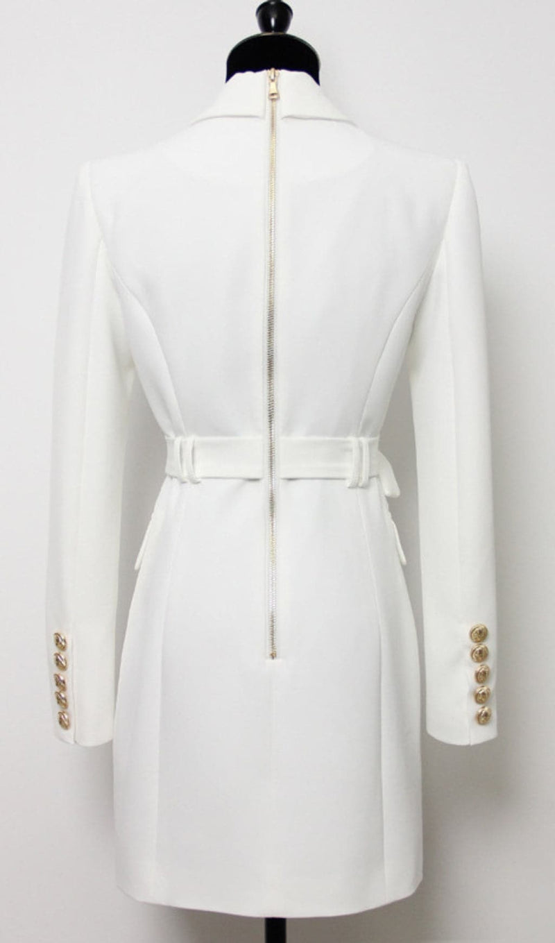 AASIA WHITE BELT METAL BUTTON MINI DRESS-Fashionslee