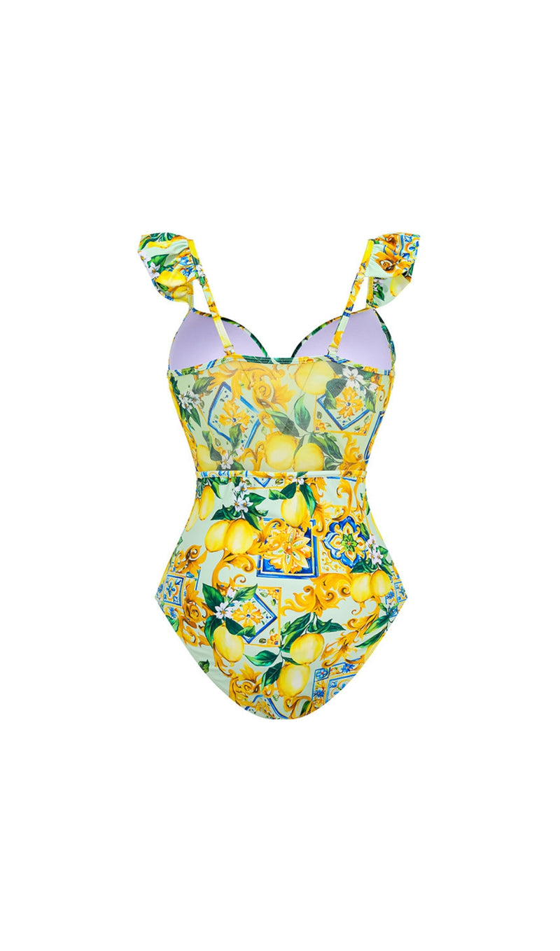 ARINE GREEN FLORAL RUFFLE SWIMSUIT AND SKIRT-Fashionslee