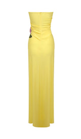 ATEPA YELLOW FLOWER SPLIT MAXI DRESS-Fashionslee