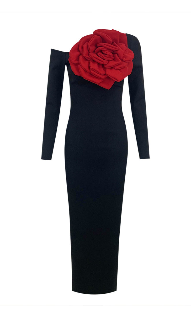 ARLENE OFF SHOULDER RED FLOWER MAXI DRESS-Fashionslee