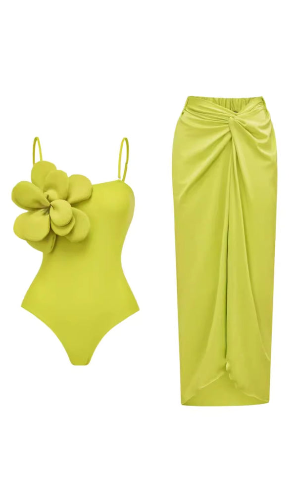 ABRAR GREEN 3D FLOWER SWIMSUIT-Fashionslee