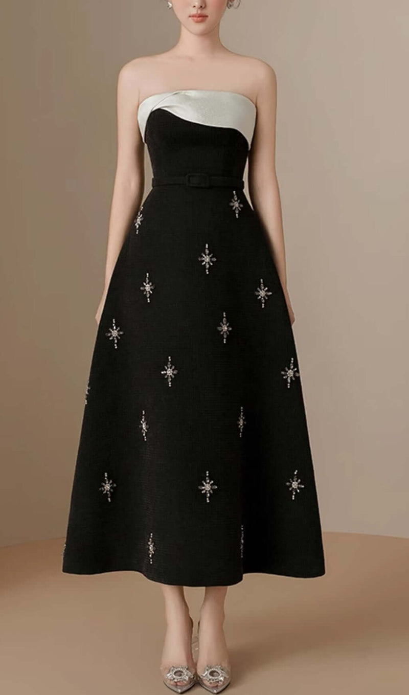 ARILLA STRAPLESS EMBELLISHED MIDI DRESS-Fashionslee