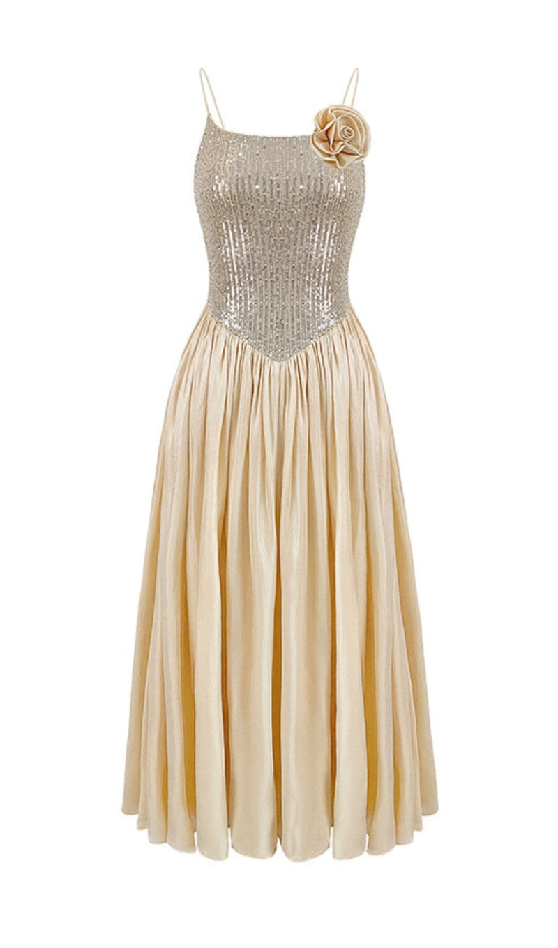 ALECTO CHAMPAGNE SEQUIN MAXI DRESS-Fashionslee