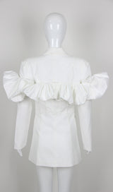 ALLAYNA WHITE PUFF DETAIL BLAZER DRESS-Fashionslee