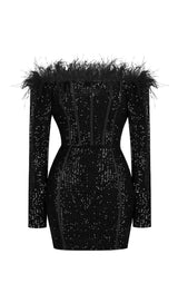 ALBINKA BLACK FEATHERS SEQUIN DRESS-Fashionslee
