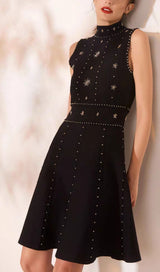 ALEEZA BLACK SLEEVELESS BEADED DRESS-Fashionslee