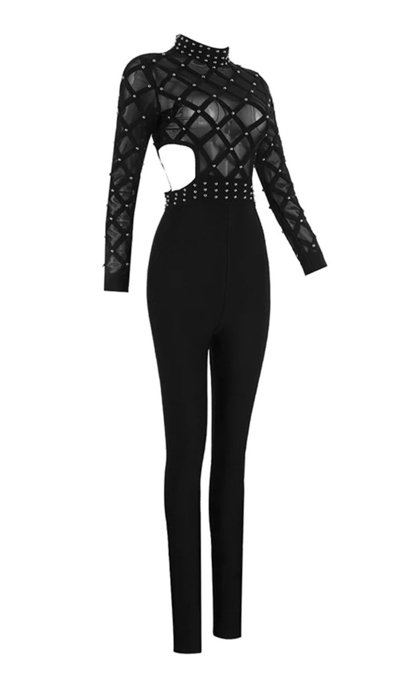 ASHWINA BLACK MESH JUMPSUIT-Fashionslee