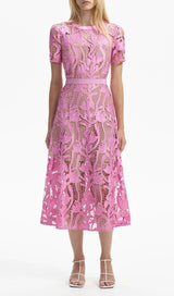 ALLENE PINK LACE MIDI DRESS-Fashionslee