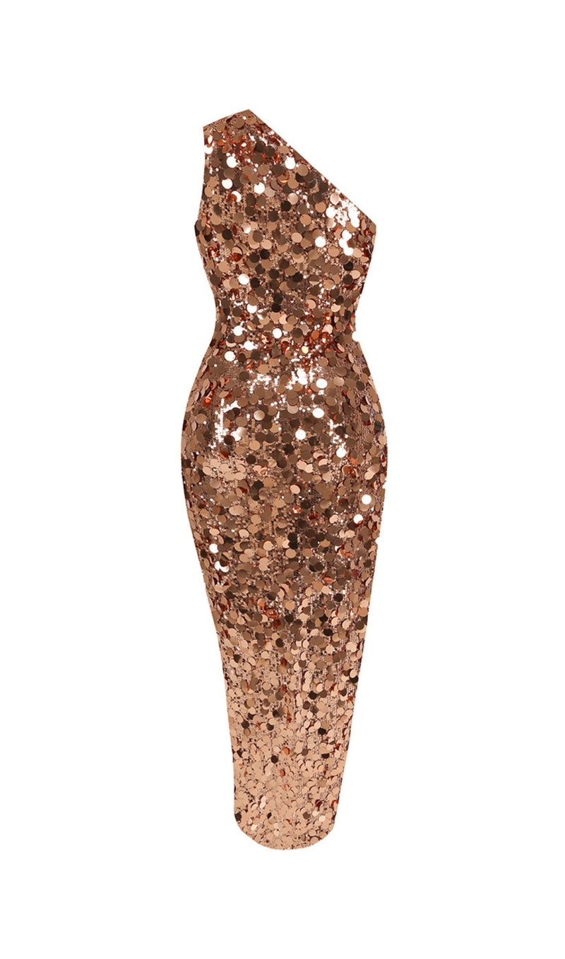 ANABELLA SEQUIN ONE-SHOULDER GOLD GOWN-Fashionslee