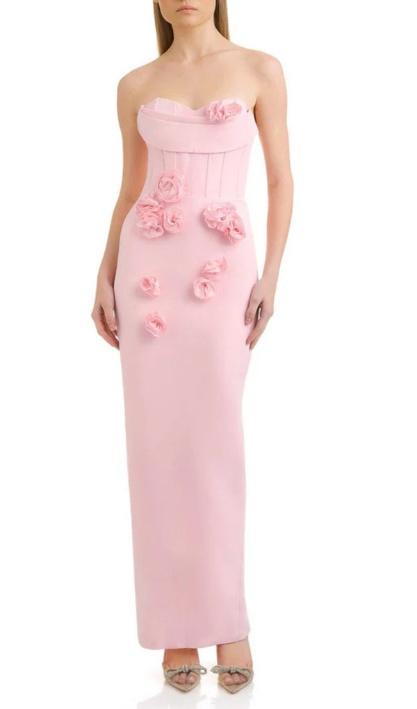 AIHE PINK STRAPLESS FLOWER BANDAGE DRESS-Fashionslee