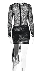 AMBROISE BLACK TWISTED LACE MINI DRESS-Fashionslee