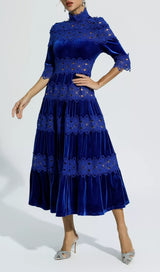 AMADI BLUE CUTOUT LONG SLEEVE DRESS-Fashionslee