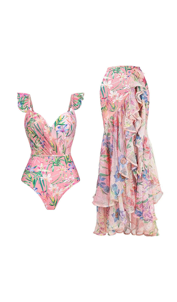 ARINE FLORAL RUFFLE SWIMSUIT AND SKIRT-Fashionslee