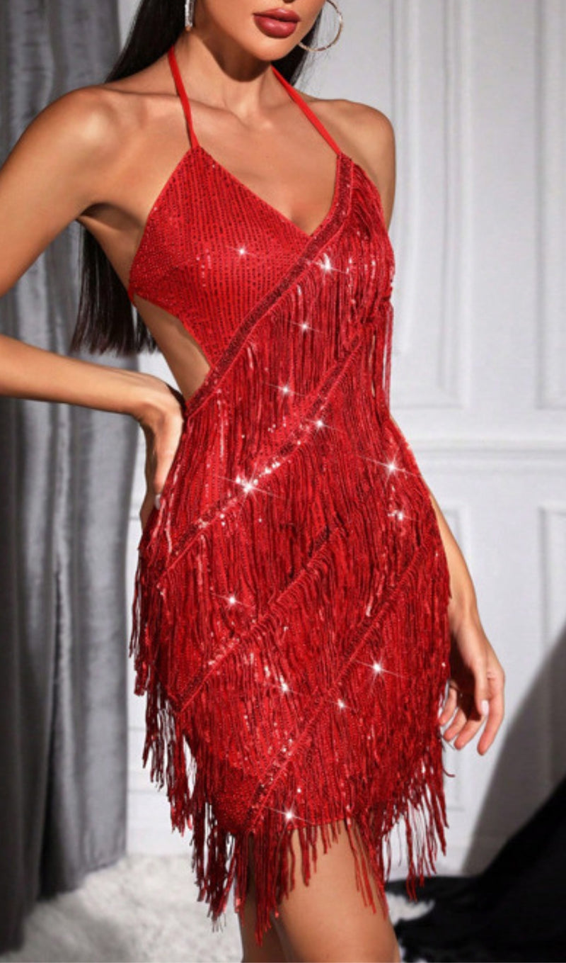ARVYDAS RED SEQUIN MINI DRESS-Fashionslee