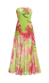 ARAVA GREEN PRINTED SLIT MAXI DRESS-Fashionslee