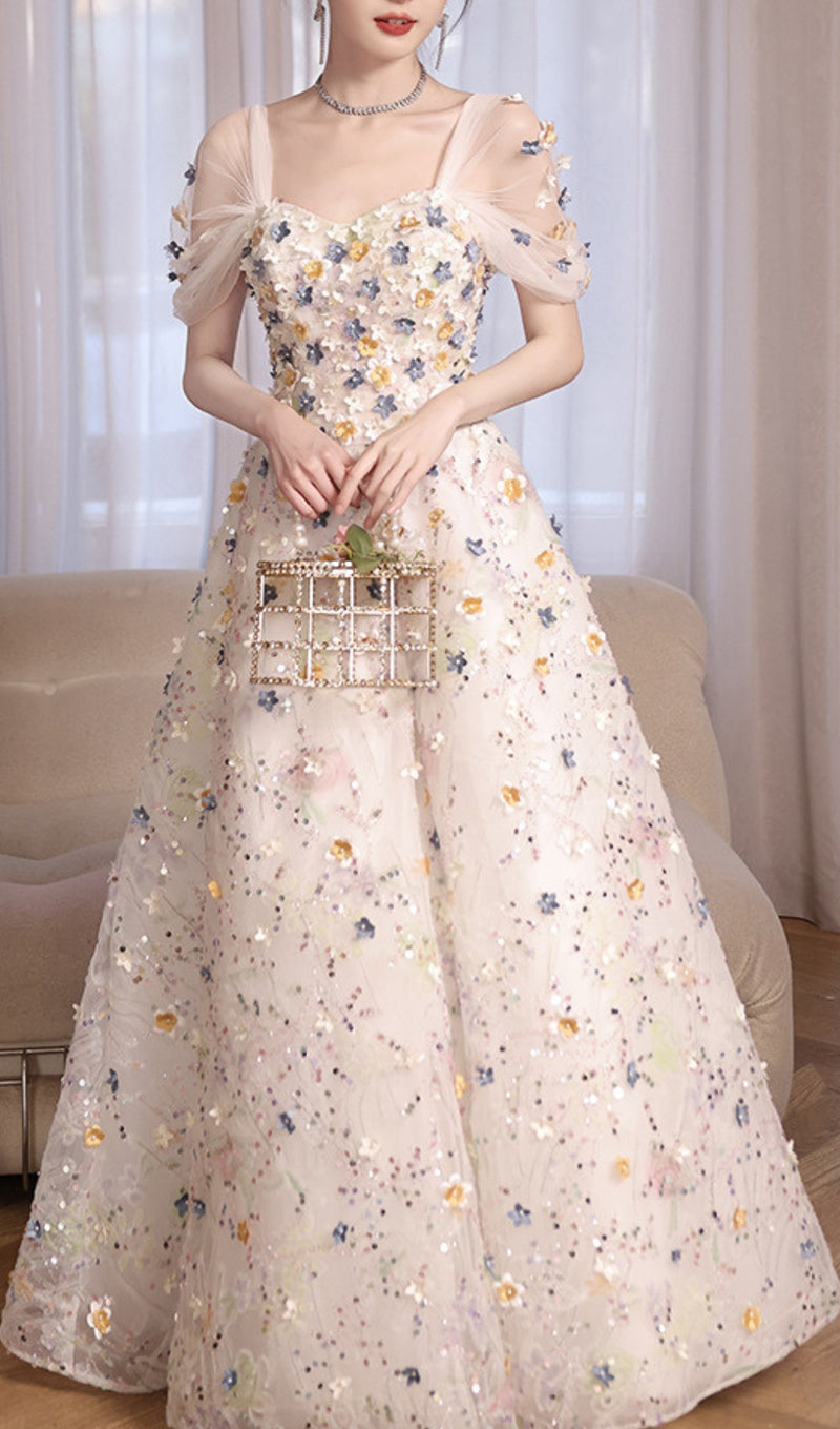 AMAYAH FLOWER EMBELLISHED MAXI DRESS-Fashionslee