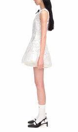 ALAIYA WHITE LACE SLEEVELESS MINI DRESS-Fashionslee