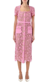 ANNA PINK GUIPURE LACE MIDI DRESS-Fashionslee