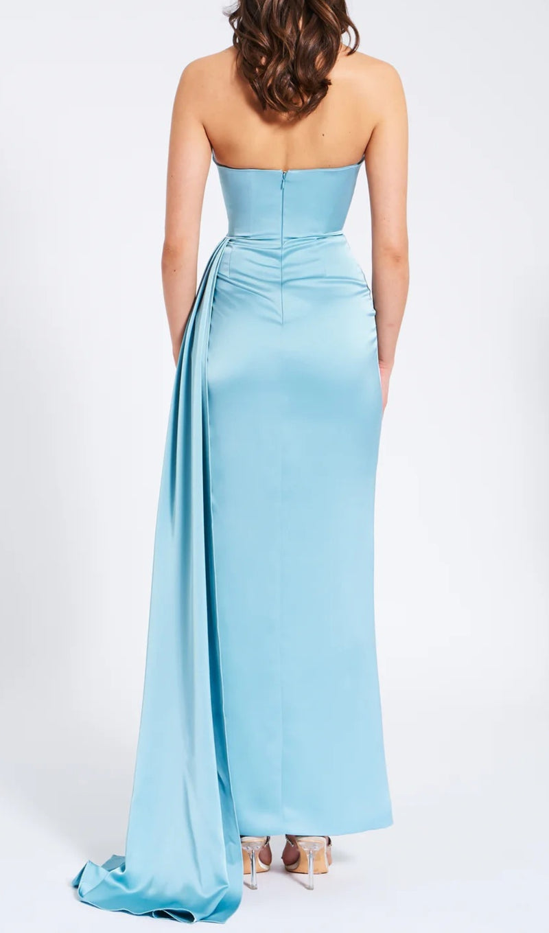 AILE BLUE SATIN CRYSTAL EMBELLISHED GOWN-Fashionslee