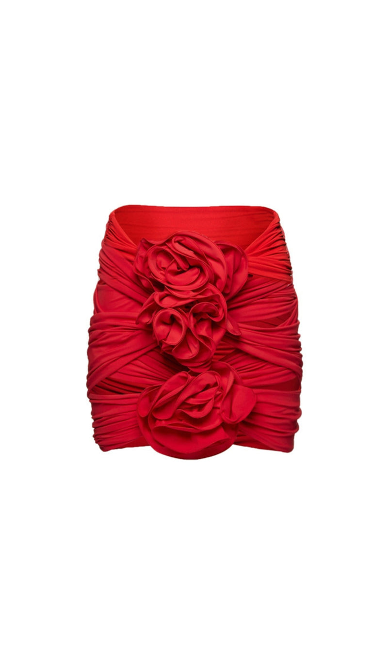 ADNA RED 3D FLOWER ONE PIECE SWIMSUIT AND SKIRT-Fashionslee